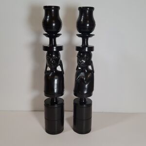 Set of 2 Vintage Hand Carved candleholders